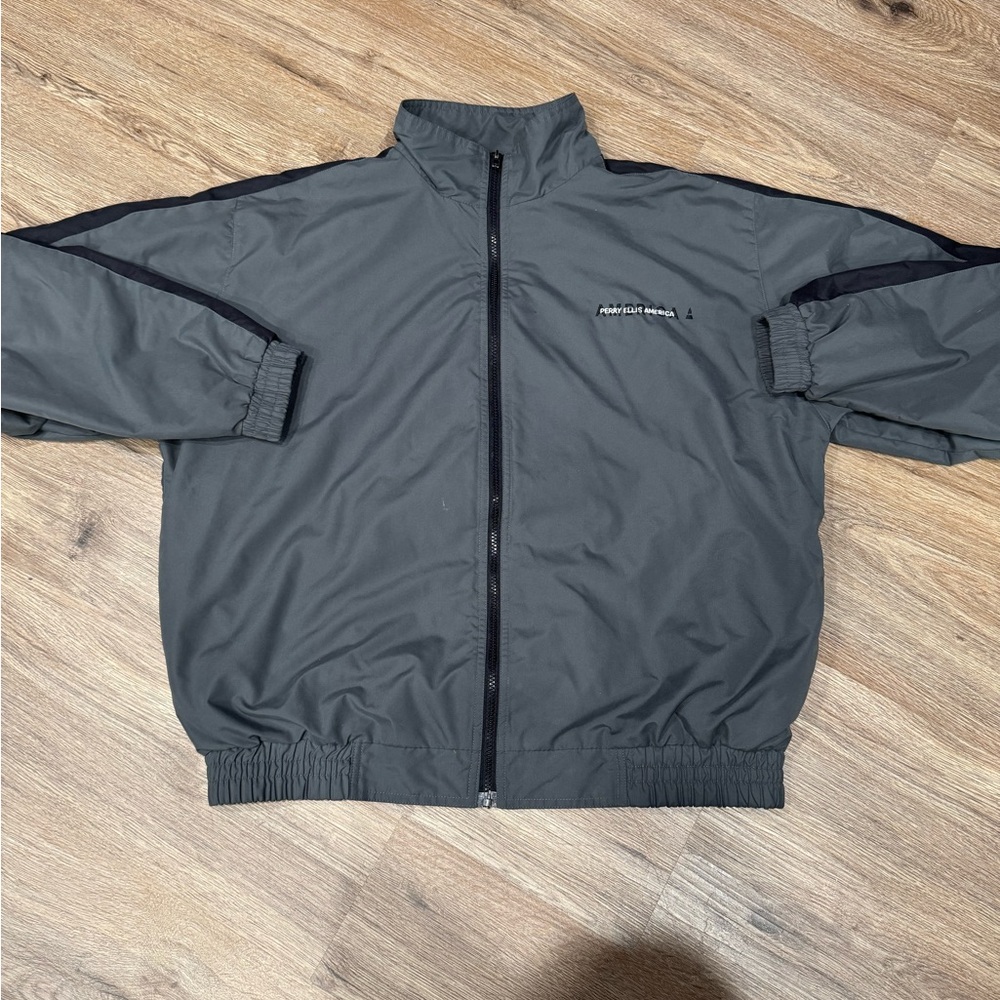 Vintage 90s Perry Ellis Charcoal Windbreaker Jacket